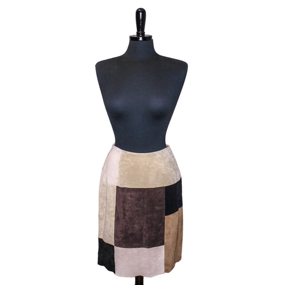 Alfani Leather Color Block Skirt Brown Tan Black Size 4 - Picture 1 of 4
